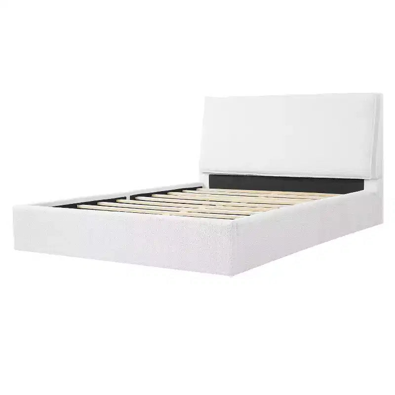 Base de cama tapizada Queen/King con cabecero ergonómico acolchado, blanco
