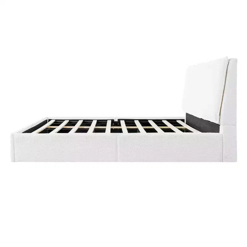 Base de cama tapizada Queen/King con cabecero ergonómico acolchado, blanco