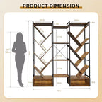 Estantería industrial de árbol de 6 niveles y triple columna con 24 estantes, librería moderna de madera y estantería de exhibición para sala de estar y oficina en casa