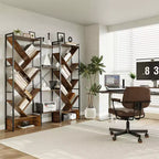 Estantería industrial de árbol de 6 niveles y triple columna con 24 estantes, librería moderna de madera y estantería de exhibición para sala de estar y oficina en casa