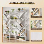 Estantería industrial de árbol de 6 niveles y triple columna con 24 estantes, librería moderna de madera y estantería de exhibición para sala de estar y oficina en casa