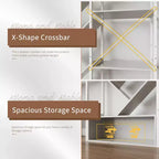 Estantería industrial de árbol de 6 niveles y triple columna con 24 estantes, librería moderna de madera y estantería de exhibición para sala de estar y oficina en casa