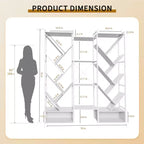 Estantería industrial de árbol de 6 niveles y triple columna con 24 estantes, librería moderna de madera y estantería de exhibición para sala de estar y oficina en casa