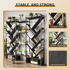 Estantería industrial de árbol de 6 niveles y triple columna con 24 estantes, librería moderna de madera y estantería de exhibición para sala de estar y oficina en casa