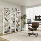 Estantería industrial de árbol de 6 niveles y triple columna con 24 estantes, librería moderna de madera y estantería de exhibición para sala de estar y oficina en casa