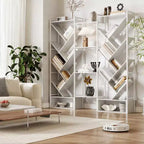 Estantería industrial de árbol de 6 niveles y triple columna con 24 estantes, librería moderna de madera y estantería de exhibición para sala de estar y oficina en casa