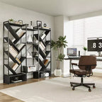 Estantería industrial de árbol de 6 niveles y triple columna con 24 estantes, librería moderna de madera y estantería de exhibición para sala de estar y oficina en casa