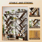 Estantería industrial de árbol de 6 niveles y triple columna con 24 estantes, librería moderna de madera y estantería de exhibición para sala de estar y oficina en casa