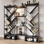 6-Tier Triple Column Industrial Tree Bookshelf, 24-Shelf Modern Wood Bookcase and Display Rack for Living Room and Home Office