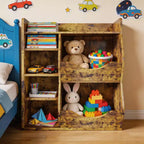 Kids Toy Storage Organizer  5-Cubby Bookshelf with Tilt-Front Bins, Wooden Storage Cabinet for Playroom, Nursery, Classroom, Kindergarten