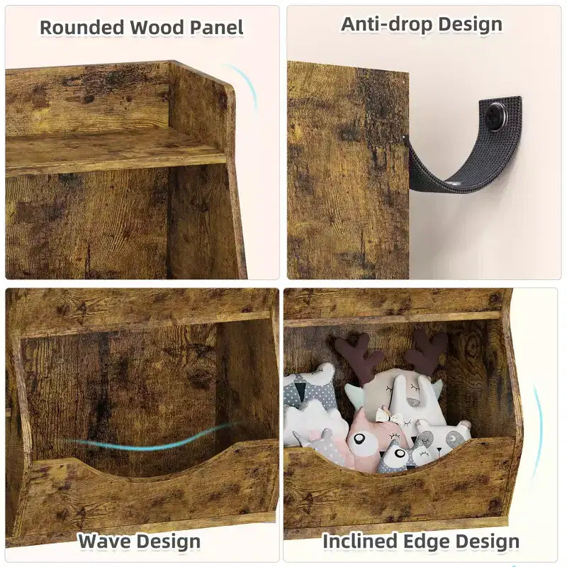 Organizador de almacenamiento de juguetes para niños, estantería de 5 cubículos con contenedores frontales inclinados, gabinete de almacenamiento de madera para sala de juegos, guardería, aula, jardín de infancia