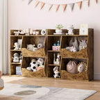 Organizador de almacenamiento de juguetes para niños, estantería de 5 cubículos con contenedores frontales inclinados, gabinete de almacenamiento de madera para sala de juegos, guardería, aula, jardín de infancia