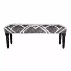 HomeRoots 47 Gray And White Geometric Cotton Upholstered Distressed Bench