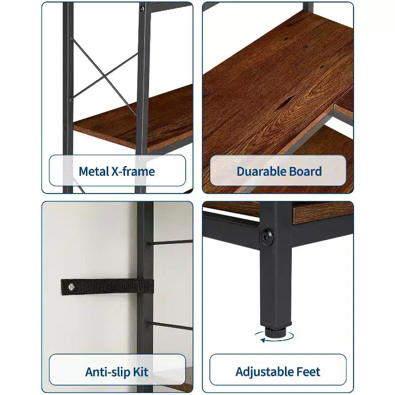 Estantería esquinera de 7 niveles, estantería esquinera en forma de L de madera y metal, estante de exhibición independiente para sala de estar, cocina, oficina en casa