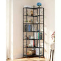 7 Tier Corner BookShelf,Wood and Metal Frame L Shaped Corner Bookcase,Freestanding Display Shelf for Living Room Kitchen, Home Office