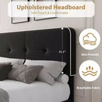 Marcos de Cama Tipo Plataforma Tapizados en Terciopelo con Cabecero Ajustable para Dormitorio, No Requiere Somier