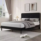 Marcos de Cama Tipo Plataforma Tapizados en Terciopelo con Cabecero Ajustable para Dormitorio, No Requiere Somier