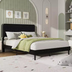Marcos de Cama Tipo Plataforma Tapizados en Terciopelo con Cabecero Ajustable para Dormitorio, No Requiere Somier