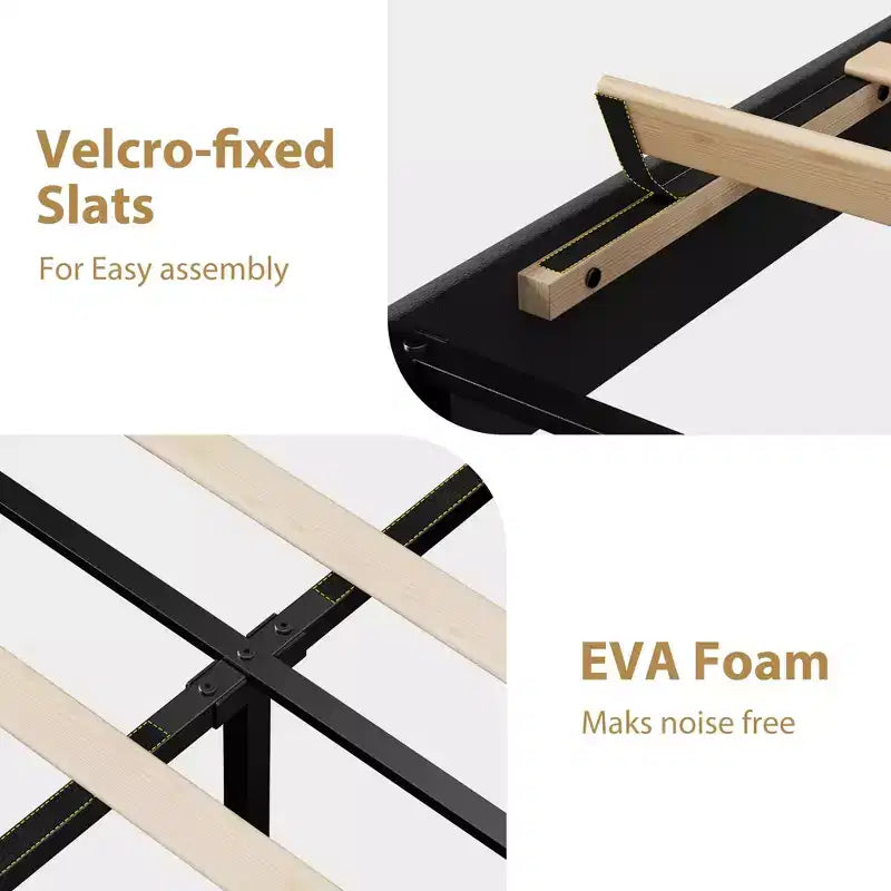 Marcos de Cama Tipo Plataforma Tapizados en Terciopelo con Cabecero Ajustable para Dormitorio, No Requiere Somier