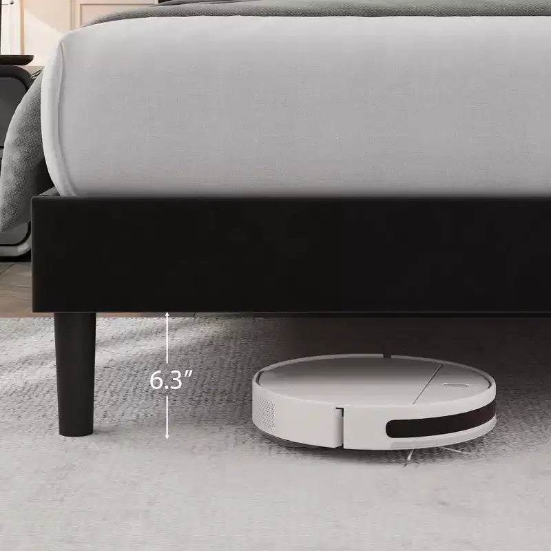 Marcos de Cama Tipo Plataforma Tapizados en Terciopelo con Cabecero Ajustable para Dormitorio, No Requiere Somier