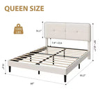Marcos de Cama Tipo Plataforma Tapizados en Terciopelo con Cabecero Ajustable para Dormitorio, No Requiere Somier