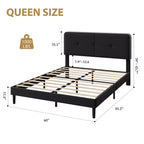 Marcos de Cama Tipo Plataforma Tapizados en Terciopelo con Cabecero Ajustable para Dormitorio, No Requiere Somier