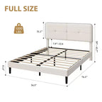 Marcos de Cama Tipo Plataforma Tapizados en Terciopelo con Cabecero Ajustable para Dormitorio, No Requiere Somier