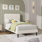 Marcos de Cama Tipo Plataforma Tapizados en Terciopelo con Cabecero Ajustable para Dormitorio, No Requiere Somier