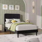 Marcos de Cama Tipo Plataforma Tapizados en Terciopelo con Cabecero Ajustable para Dormitorio, No Requiere Somier