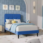 Marcos de Cama Tipo Plataforma Tapizados en Terciopelo con Cabecero Ajustable para Dormitorio, No Requiere Somier