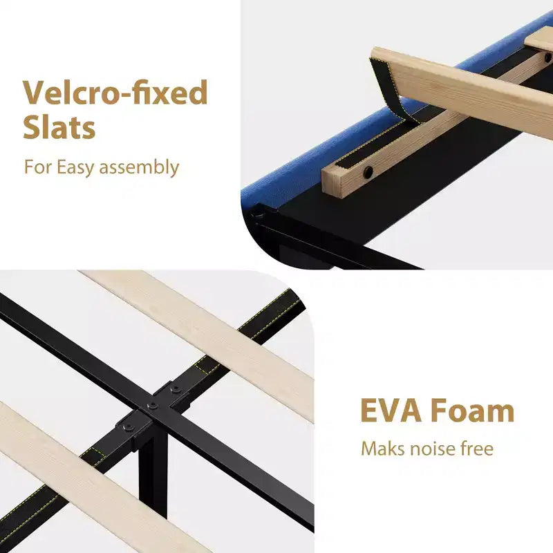 Marcos de Cama Tipo Plataforma Tapizados en Terciopelo con Cabecero Ajustable para Dormitorio, No Requiere Somier