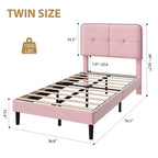 Marcos de Cama Tipo Plataforma Tapizados en Terciopelo con Cabecero Ajustable para Dormitorio, No Requiere Somier