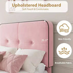Marcos de Cama Tipo Plataforma Tapizados en Terciopelo con Cabecero Ajustable para Dormitorio, No Requiere Somier