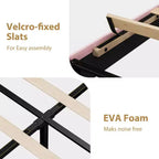 Marcos de Cama Tipo Plataforma Tapizados en Terciopelo con Cabecero Ajustable para Dormitorio, No Requiere Somier