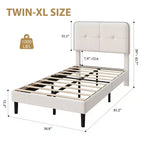 Marcos de Cama Tipo Plataforma Tapizados en Terciopelo con Cabecero Ajustable para Dormitorio, No Requiere Somier