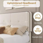 Marcos de Cama Tipo Plataforma Tapizados en Terciopelo con Cabecero Ajustable para Dormitorio, No Requiere Somier