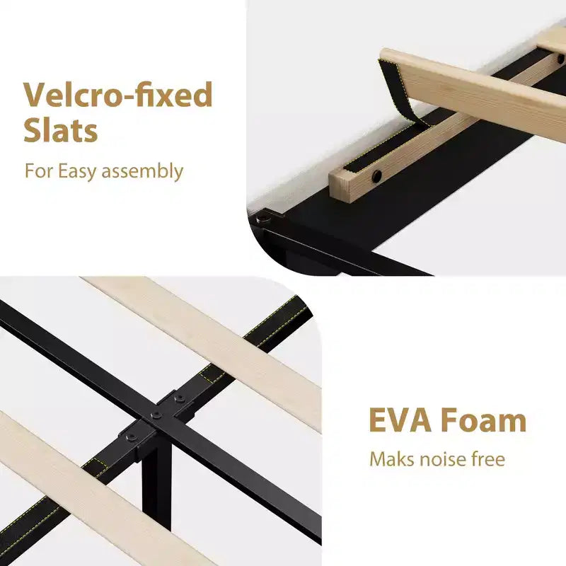 Marcos de Cama Tipo Plataforma Tapizados en Terciopelo con Cabecero Ajustable para Dormitorio, No Requiere Somier