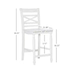Taburete de barra de 24.25" de altura de mostrador con respaldo en X, acabado blanco, madera maciza