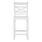 Taburete de barra de 24.25" de altura de mostrador con respaldo en X, acabado blanco, madera maciza