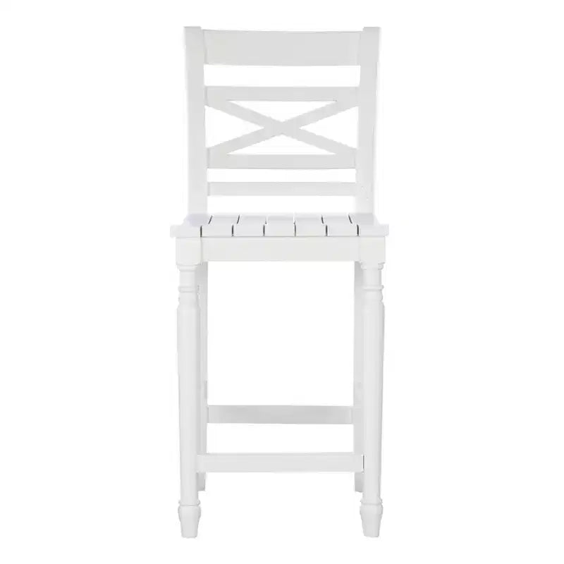 Taburete de barra de 24.25" de altura de mostrador con respaldo en X, acabado blanco, madera maciza