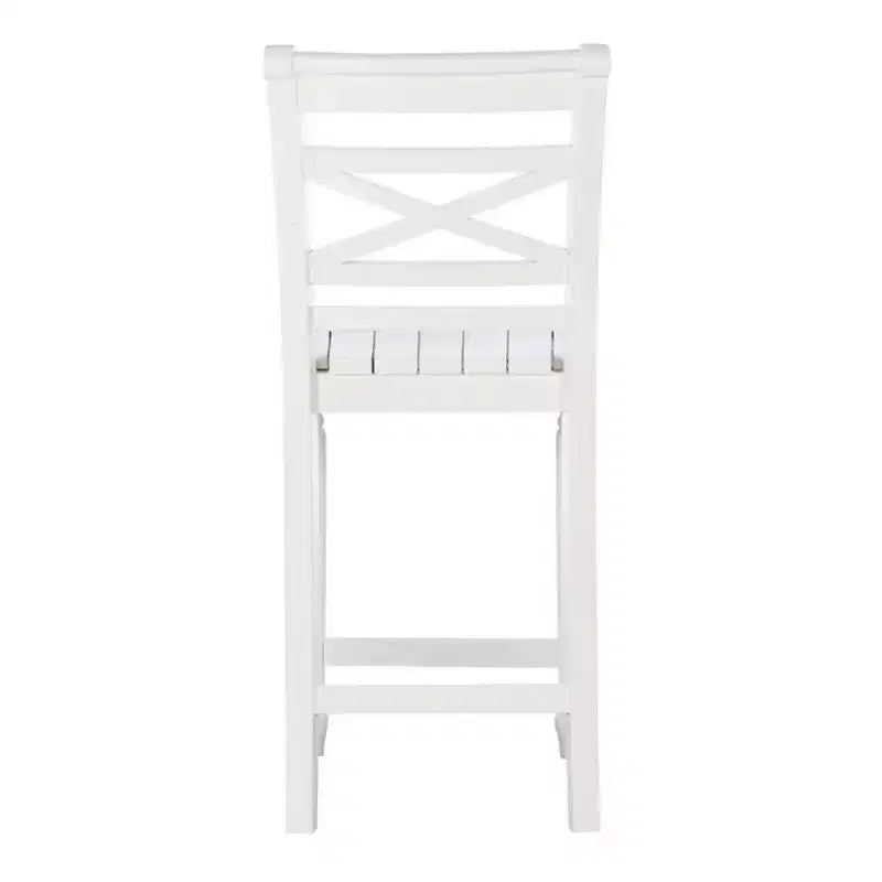 Taburete de barra de 24.25" de altura de mostrador con respaldo en X, acabado blanco, madera maciza