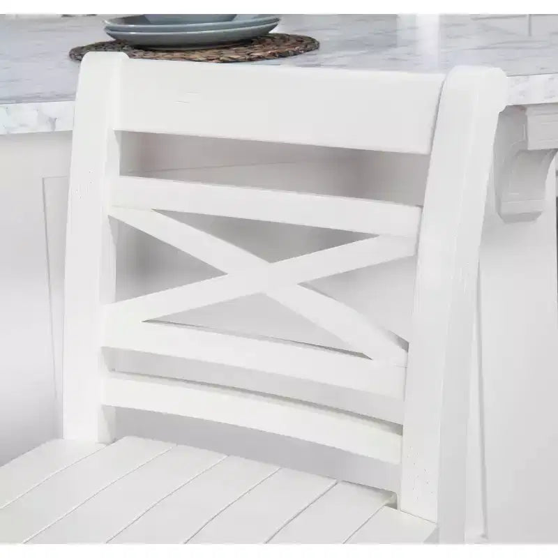 Taburete de barra de 24.25" de altura de mostrador con respaldo en X, acabado blanco, madera maciza