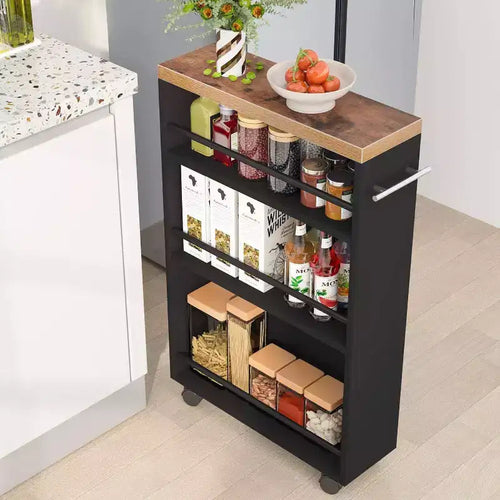 LITTLE TREE 4 Tier Slim Storage Cart Brown