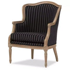 Charlemagne Traditional French Blue Stripe Accent Chair -Baxton Studio: Cotton Upholstery, Cedar Wood Frame, No Assembly Required