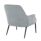 Sillón tapizado, estructura de metal negro, azul claro