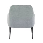 Sillón tapizado, estructura de metal negro, azul claro