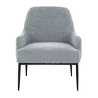 Sillón tapizado, estructura de metal negro, azul claro