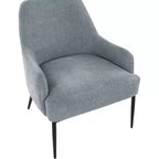Sillón tapizado, estructura de metal negro, azul claro