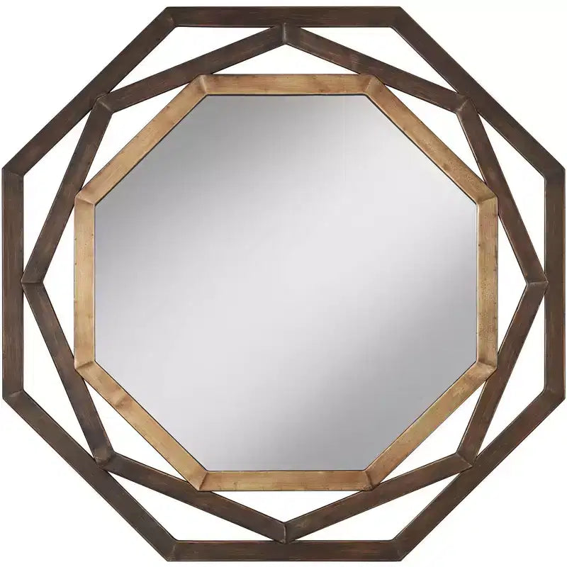 Uttermost Two Tone Octagonal Vanity Decorative Wall Mirror Rustic Golden Bronze Iron Openwork Geometric Frame 32 Wide for Bathroom Bedroom Entryway