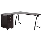 Flash Furniture Laminate L-Shape Desk with Three Drawer Pedestal
